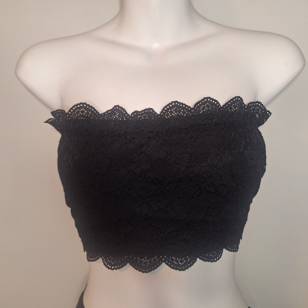 Wild Card Bandeau Black Lace Strapless Crop Top Scalloped Floral Bralette